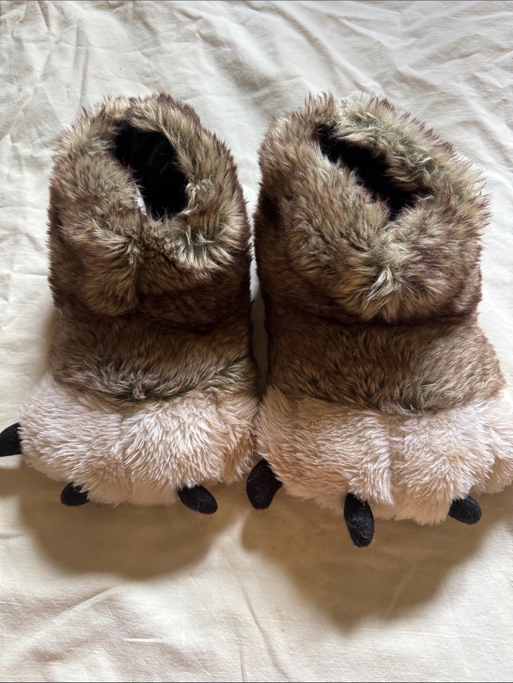 Kids Plush Brown Fur Monster Slippers - Soft Indoor Shoes 13-3